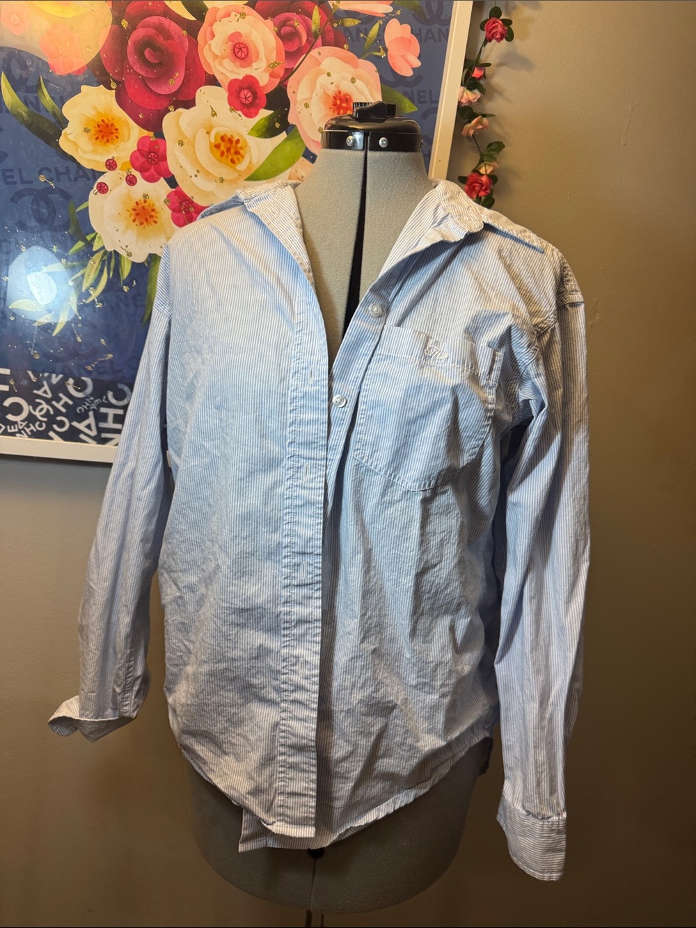 Aritzia Light Blue Striped Button-Up Blouse